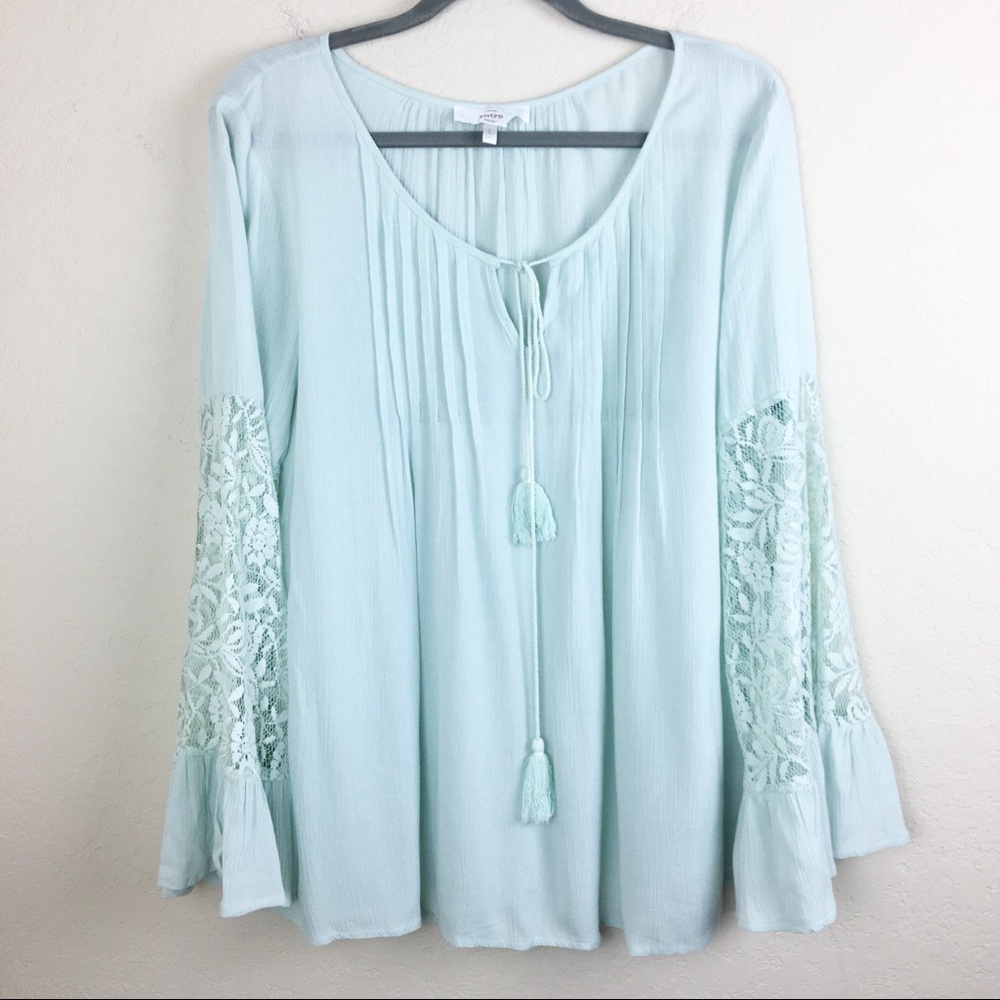 Entro Mint Boho Peasant Top Size Large